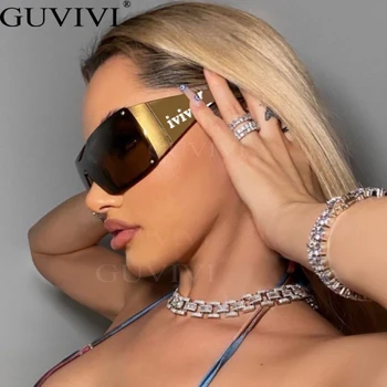 GUVIVI 2023 อร์พังก์ใหญ่โตสุดสุด Y2K อแว่นตากันแดดผู้หญิง Rivet Goggle อแว่นตากันแดดหนึ่งชิ้นส่วนวินเทจอแว่นตากันแดดแบรนด์ออกแบบ UV400