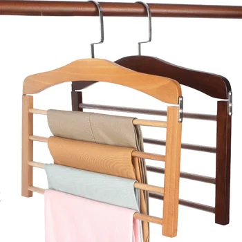 Hangers สำหรับเสื้อกางเกงในตู้เสื้อผ้าไม้ Trouser กางเกงยีนส์ผ้าพันคอจัดการห้องเก็บขอ Perchas เหนือ La Ropa 4 เลเยอร์หลายกางเกงไม้แขว