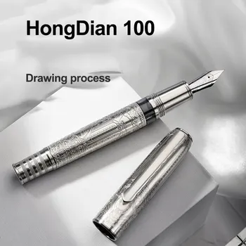 Hongdian 100 EF/F Nib Piston พุปากกาที่สวยเหล็กสลักชื่อขนาดใหญ่การเขียนธุรกิจออฟฟิศไม่ใช้พื้นผิวปากกาของขวัญคริสต์มาส