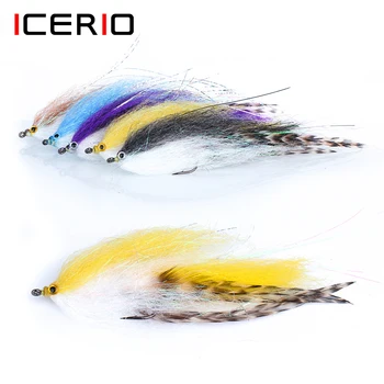 ICERIO 1/0-4/0 บินตกปลา Streamer แมลงวัน EP Silky นไฟเบอนาน Shank ดี Hooks Flasher บินล่อเหยื่อสำหรับ Trout แบสสีชมพู