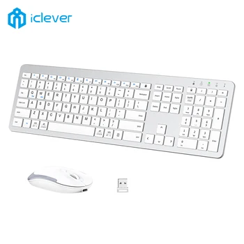 iClever GK08 เครือข่ายไร้สายแป้นพิมพ์และเมาส์ตั้งค่าห้องแป้นพิมพ์ Name Ergonomic เงียบ 2.4 G เมาส์สำหรับคอมพิวเตอร์พิวเตอร์แล็ปท็อปแมค