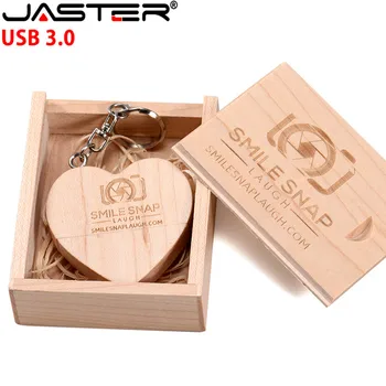 JASTER 64GB ไม้หัวใจรูปร่าง usb3.0+กล่องเก็บของพอร์ต USB แฟลชไดร์ฟ pendrive 4GB 16GB 32GB photography ของขวัญ customizable โลโก้