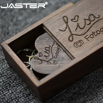 JASTER ขับไปปากกาไม้วอลนัวู้ดหัวใจ+กล่องพอร์ต USB 2.0 บนแฟลชไดร์ฟฟรีโลโก้ที่กำหนดความทรงจำอยู่กับวงกุญแจของขวัญแต่งงานนายเทียบนดิสก์ 8G