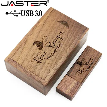 JASTER พอร์ต USB 3.0+กล่องไม้ไซพอร์ต usb แฟลชไดร์ฟ pendrive 4GB 8GB 16GB 32GB 64GB เมโมรีสติ้ก(ms)1PCS ว่างโลโก้ที่กำหนด