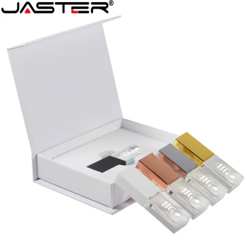 JASTER โรสนทองคริสตัลปากกา Drive2.0128GB 64GB ทองคริสตัล 32GB 16GB พอร์ต USB อยู่ว่างโลโก้ที่กำหนดสีขาวกระดาษกล่องของขวัญวันแต่งงาน