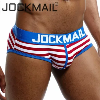 JOCKMAIL ยี่ห้อคนชุดชั้นในอบิ striped เซ็กซี่ U convex calzoncillos hombre ผ่า cueca เกย์กางเกงใน mens มเซ็กซี่โดยเฉพาะบนใบหน้าของเกงใน