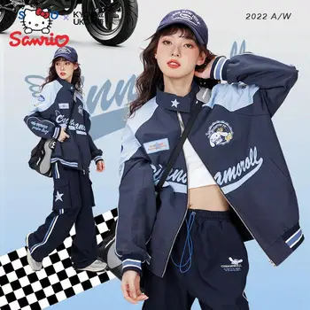 Kawaii ตู Sanrio Cinnamoroll Biker ย่างเช่นหนูต่อยผู้หญิงฤดูหนาวปล่อยเสื้อกางเกงอบอุ่น Windproof แจ็คเก็ตสองสามเสื้อผ้าของขวัญ