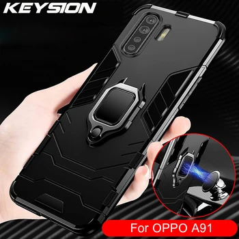 KEYSION Shockproof เกราะคดีสำหรับ OPPO A91 A31 F15 A5 A92020 แหวนยืนปกปิดโทรศัพท์สำหรับ Realme X50 มืออาชีพเรโน 2Z 2F หา X2 นีโอ