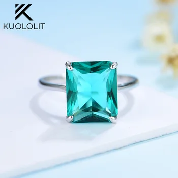 Kuololit หุ้นของระดับการปิดคดี Morganite Gemstone แหวนสำหรับผู้หญิง 925 สเตอร์ลิ่งเงินแหวนแต่งงานหมั้นสบายดีเครื่องเพชร