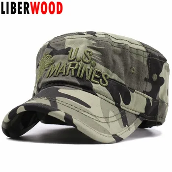 LIBERWOOD สหรัฐอเมริกาพวกเรานาวิกโยธินตำรวจจำนวนหนึ่หมวกหมวก USMC วกอำพรางแบบหมวกผู้ชายค็อตตอนหมวก usa. kgm องทัพเรือปักหมวกหมวก
