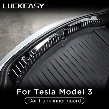 LUCKEASY สำหรับ Tesla รุ่น 3 Stainless เหล็กกล้าเนื้อภายในท้ายรถป้องกัน model32023 รถภายในด้านหลัง Bumper ยามปกปิดป้ายทะเบียทริมรูปแบบใหม่