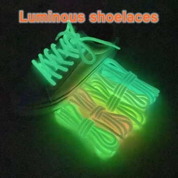 Luminous Shoelaces เรืองแสงในที่มืดคืนสีของรอหลอดฟลูออเรสเซนต์ Shoelace กีฬาวิ่ง Shoelaces ผู้ใหญ่เด็กรองเท้าผ้าลูกไม้