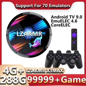 LZAKMR ใหม่ 4K WIFI X3 แม็กซ์ Description เกมกล่องคอนโซล 32G+256G 70 Emulators สำหรับ PS1/PSP 99999+เกม Android ทีวี EmuELEC 4.6 CoreELEC