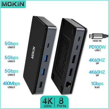 MOKiN 8-อยู่-1 พอร์ต USB C เก็บลงไปที่สถานี 4K 60HZ -2 DP,3 USB3.05Gbps,ตำรวจ 100W,SD/TF สำหรับ MacBook มืออาชีพ/ออกอากาศ M1 เอ็ม 2 แล็ปท็อปพิวเตอร์ Thunderbolt