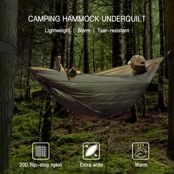 Multifunctional Hammock Underquilt ถุงนอนฤดูหนาวอบอุ่น Hammock อยู่ใต้ผ้าห่มปันโจสำหรับตั้งแคมป์กันการเดินทางแกว่งกับกระเป๋า