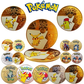 NEW27 หมายเลข pct Pokemon เหรียญเงินโลหะเงินปิก๊ะจูเหรียญทอง Pokemon ไพ่อะนิเม Commemorative เหรียญ Charizard รอนโลหะเหรียญของเล่น