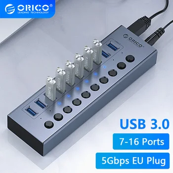 ORICO พลังงานพอร์ต USB 3.0 ฮับ 7/10/13/16 ท่าเรือพอร์ต USB นามสกุลบ/ปิ Switches 12V อะแดปเตอร์รองรับ BC1.2 ตั้งข้อหางตัวแบ่สำหรับพิวเตอร์