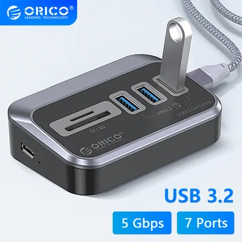 ORICO พอร์ต USB 3.2 เก็บลงไปที่สถานีฮับประเภท C องตัวแบ่อะแดปเตอร์หลายท่าเรือหลาย 3.0 จากซ็อกเกตกับ SD การ์ดเครื่องมืออ่าน OTG สำหรับแลปท็อปพิวเตอร์
