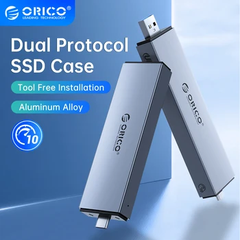 ORICO อลูมินั่ม 2 ใน 1 ชนิดพอร์ต USB-C แบบดูอัลส่วนติดต่อเอ็ม 2 SSD คดีสนับสนุนเอ็ม 2 NVMe M ญแจ SATA NGFF M&B ญแจ SSD ฮาร์ดดิสก์ของเครื่องมืออิสระ