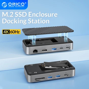 ORICO เก็บลงไปที่สถานีกับเอ็ม 2 SSD Enclosure พอร์ต USB C 10Gbps ตำรวจ 100W RJ45 SD/TF 4K 10 ใน 1 ท่าเรือที่สถานีสำหรับแลปท็อป Macbook มืออาชีพ