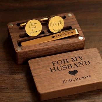 Personalized โลหะเครื่องประดับมัดตัวตั้งค่าสำหรับแฟนสามีของขวัญกำหนดงานแต่งงาน Groomsmen Bestman กระดุมข้อมือคนของขวัญ