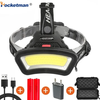 Pocketman 500m นานช่วง Headlamp 35000LM สูงพลังงาน COB นำ Headlight พอร์ต USB Name หัวตะเกียงหัวแสงใช้ 18650 แบตเตอรี่