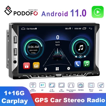 Podofo 2din Android11 Carplay วิทยุขอยูจีพีเอสนำร่อง Autoradio เสียงสเตริโอ(stereo)มัลติมีเดีย name โปรแกรมเล่นวิดีโอ name WIFI สำหรับ VW Nissan