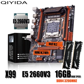 Qiyida X99 motherboard ตั้ง LGA2011-3 E52660V32pcs*8gb=16GB 3200MHz DDR44 ช่อง SATA 3.0 nvme เอ็ม 2 E5 H9