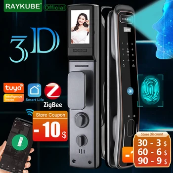RAYKUBE DF83 มิติหน้าการยอม Tuya ZigBee Biometric ฉลาดล็อคประตูรปภ.หน้า&อยนิ้วมือของกล้องล็อคกับ IC บัตร Spyhole