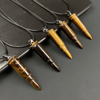 Reiki เสือตาควอทซ์หินสร้อยคอจี้ห้อยคอโยคะ Medition การรักษาพลังงานคริสตัลปืนกเชลล์กระสุนรูปร่าง Necklaces ของขวัญ