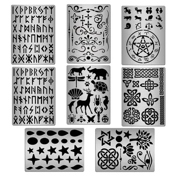 Runes Stencil Stainless เหล็กโบราณตัวอักษรพ Futhark Plantillas Abecedarios ต้นแบบกอธิควหนังสือนั่นแบบอักษร Stencils