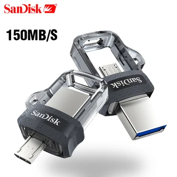 SanDisk OTG ทั้งคู่พอร์ต USB แฟลช DrivePen 16GB 32GB 64GB 128GB ขับไปปากกาพอร์ต USB 3.0150MB/วินาทีพอร์ต USB แฟลชไดร์ฟสำหรับพิวเตอร์และ Android โทรศัพท์