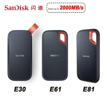 SanDisk แบบเคลื่อนย้ายได้ SSD พอร์ต USB 3.2 องเว็บเบราว์เซอร์ภายนอกล้องที่มีความคมชัดสูงนะ 480GB 500GB 1TB 2TB 4TB ลวดลาย stencils ฮาร์ดไดรฟ์ SSD แข็งของรัฐ 3.1 พอร์ต USB แฟลชนดิสก์ E30 E61 E81