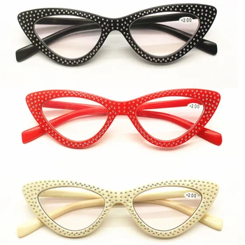 Seemfly ผู้หญิงคลาสสิคการอ่านแว่นเพชร Resin Hyperopia ใบสั่งยา Eyeglasses สาวๆ Rhinestone Eyewear อ่า+3.5 อ 1.0