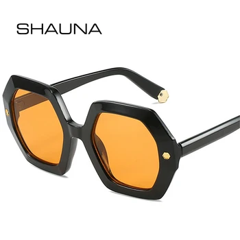 SHAUNA นวินเทจได้ภาพหลายเหลี่ยมจตุรัสแว่นตากันแดดผู้หญิงแฟชั่นโลหะ Rivets ม่า UV400 ติดเทรนคนสีแดงแก้ว