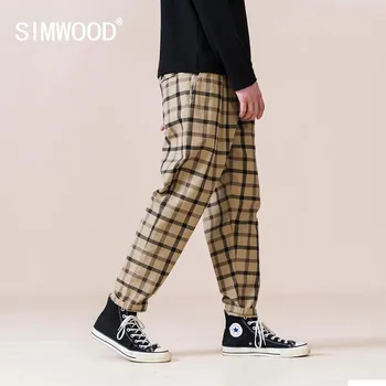 SIMWOOD 2023 ฤดูใบไม้ร่วงฤดูหนาวคนใหม่ Plaid ปล่อยสินค้าข้างหลังกางเกงดูเปิดเอวกางเกงสะโพกขึ้น Streetwear SJ171172