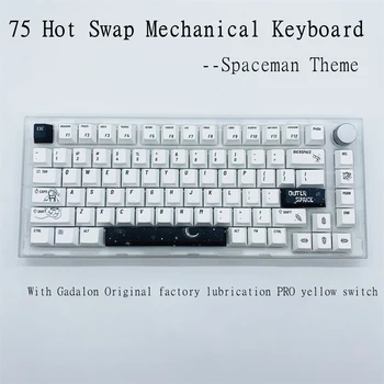 Spaceman Keycaps ครั้งต่อไป 75 ร้อนแรงเปลี่ยนเครื่องยนตร์ขัดแป้นพิมพ์ต่อประเภท-C RGB กับหล่อลื่น 3 เข็มสีเหลือง Gateron มืออาชีพ Switches