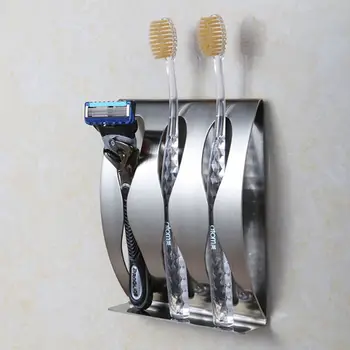 Stainless เหล็กองกำแพงแปรงสีฟันทำการเมานท์โฮล์เดอร์ 3/2 ตะขอตัวเองชนิดหนึ่งแปรงฟันกจัดการกล่องเครื่องประดับห้องน้ำ