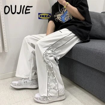 Streetwear ขากางเกงสินค้าผู้ชาย Y2k Harajuku Oversize Sweatpants แฟชั่นสะโพกขึ้นฝั่ง Stripe ว้างขากวิ่งคนกางเกง 2023 ใหม่