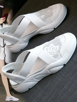 Tenis Feminino ใหญ่ขนาดของชาวประมงรองเท้าใหม่ลูกไม้เทนโครงร่างแบนนักเรียนกีฬา Boottoe Sandal สำหรับผู้หญิงกลิ่นรองเท้าผู้หญิง Tênis