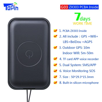 TOPIN G03 มินิเครื่องจีพีเอส Wifi LBS หาตำแหน่งจีพีเอสบนเว็บโปรแกรติดตามเสียงบันทึกเสียงสำหรับเด็กนรถรถหาตำแหน่งจีพีเอส GSM แทร็กเกอร์