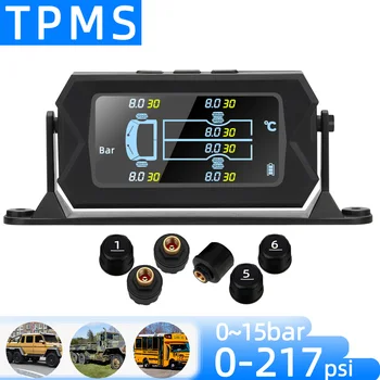 TPMS 6 ตัวตรวจจับ 200 รถบรรทุกงานไซร์นื่ติดตามดูความดันตัวตรวจจับดิจิตอลดการแสดงอัตโนมัติล้องวงสัญญาณเตือน SystemsTyre ความดัน