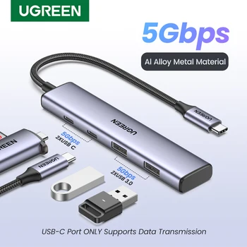UGREEN พอร์ต USB C ฮับ 4 ท่าเรือพอร์ต USB C ต้องพอร์ต USB ฮับกับ 2 พอร์ต USB-C และ 2 พอร์ต USB-เป็น 5Gbps ข้อมูลของพอร์ตอลูมิเนียมประเภท C ฮับเพื่อนหลายแบบ USB อะแดปเตอร์