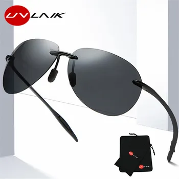 UVLAIK TR90 Rimless Polarized อแว่นตากันแดดคน Ultralight นักบินอาทิตย์แว่นสำหรับผู้หญิงกระจก Frameless Sunglass พร้อมกับถุงเสื้อผ้า