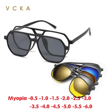 VCKA ใหญ่กรอบ Polarized Myopia อแว่นตากันแดด 6 ใน 1 ใบสั่งยาให้แม่เหล็กตัผู้ชายผู้หญิงแก้วเปลี่ยนภาพเป็น Eyewear -0.5 จะ -6.0