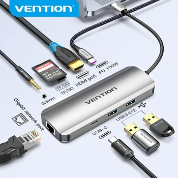 Vention พอร์ต USB C ฮับพอร์ต USB C ต้อง HDMI 4K VGA ตำรวจ RJ453.5 อืมพอร์ต USB 3.0 ท่าเรือสำหรับ MacBook มืออาชีพเครื่องประดับพอร์ต USB-C พิมพ์ C 3.1 องตัวแบ่ฮับพอร์ต USB