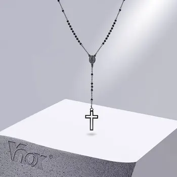 Vnox ข้าม Rosary Necklaces สำหรับผู้หญิงในห้องผ่านจี้ห้อยคอมาเรีย,Stainless เหล็กพระเยซูคริสวดมนต์เครื่องเพชร