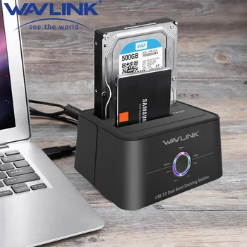 Wavlink ทั้งคู่อ่า SATA จะ USB3.0 องเว็บเบราว์เซอร์ภายนอกยากที่ขับรถเก็บลงไปที่สถานีสำหรับ 2.5/3.5 นิ้วลวดลาย stencils/SSD ออฟไลน์โคลน/UASP ฟังก์ชัน