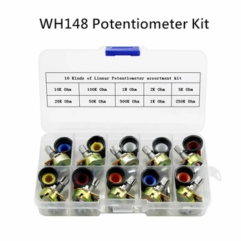 WH148 Potentiometer คิท B1K 2K 5K 10 เคเลย 20K 50K 100K 250K 500K 1M 15mm เส้เทป Rotary Potentiometer Resistor ตั้ง 3pin WithCap