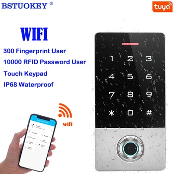 WIFI Tuya โปรแกรมเกี่ยวฉลาดประตูล็อค Backlight โลหะแตะต้อง Keypad อยนิ้วมือ 125Khz RFID การ์ดควบคุมการเข้าใช้ระบบ 10000 ของผู้ใช้